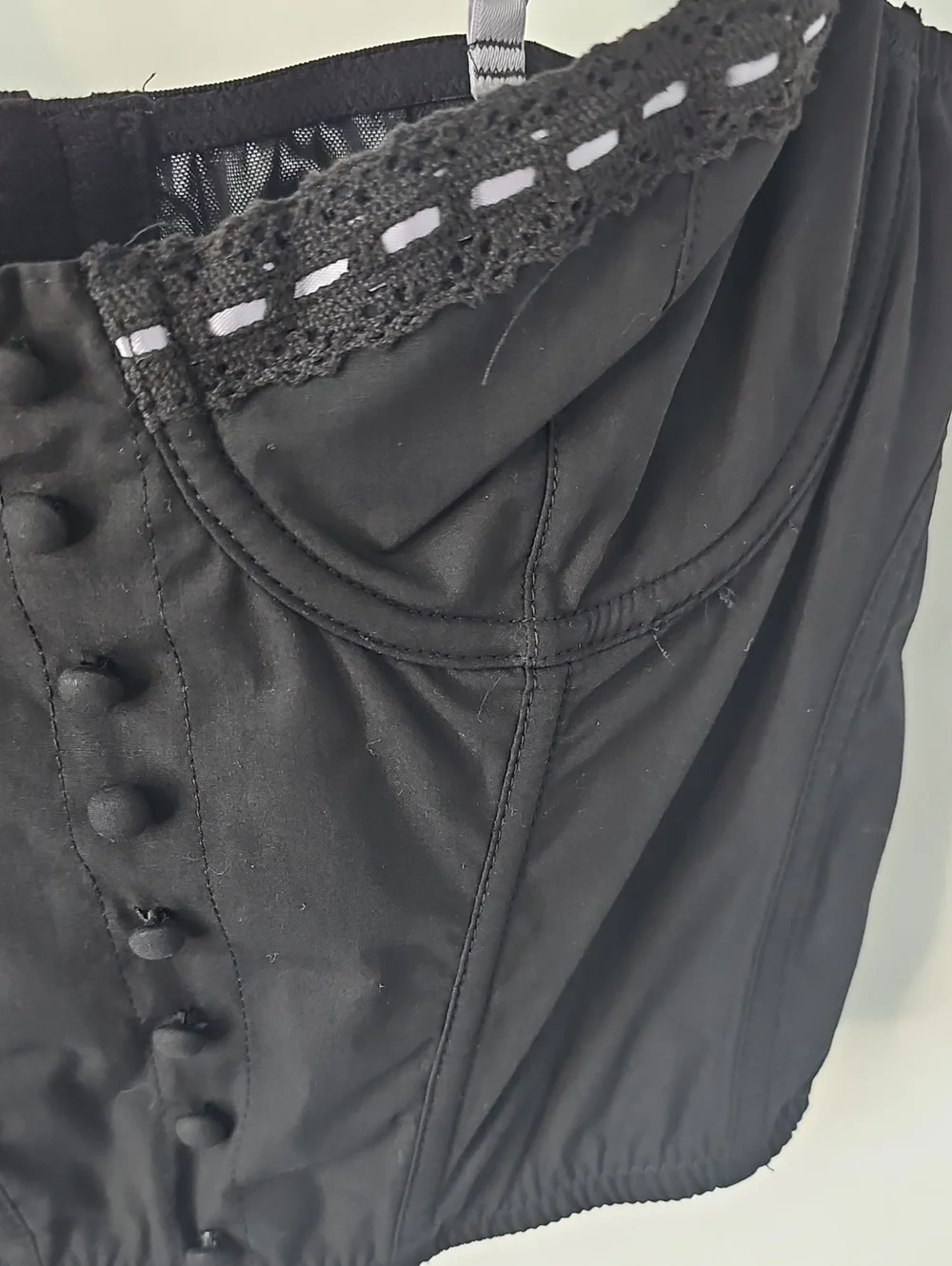 Urban Outfitters Black Bustier w Boning Lace-Trim & Lilac Straps Coquette Sexy